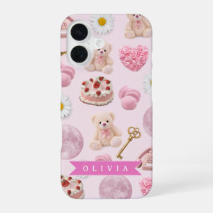 Funda Para iPhone 16 Oso de peluche coquette personalizado estética ros