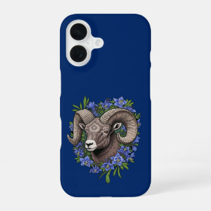 Funda Para iPhone 16 Ovejas de cuernos grandes y flores de columbina az