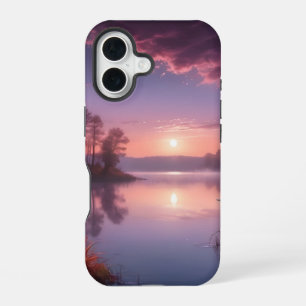 Funda Para iPhone 16 Paisaje del Lago Púrpura del Sol Tres