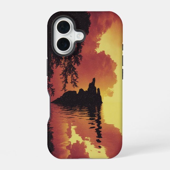 Funda Para iPhone 16 Paisaje dramático de puesta de sol  (Reverso )