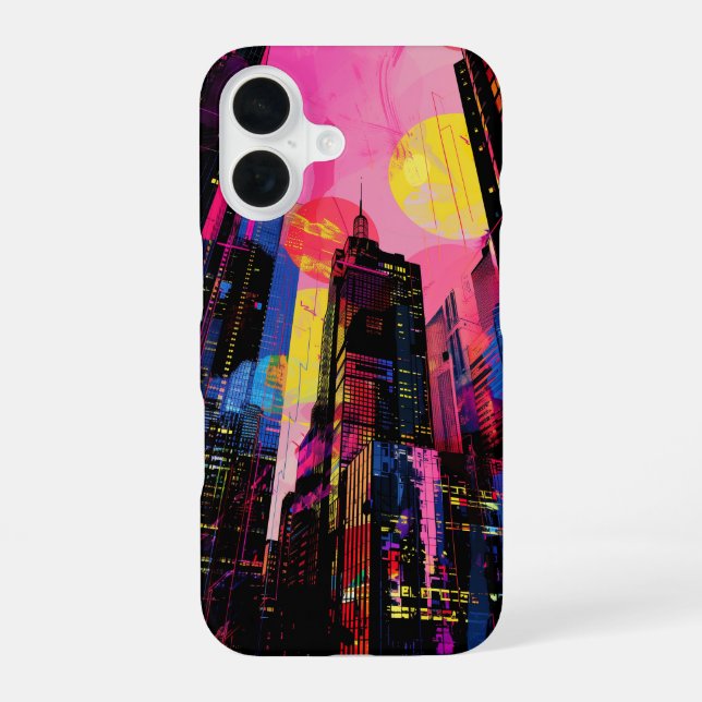Funda Para iPhone 16 Paisaje urbano de neón (Reverso )