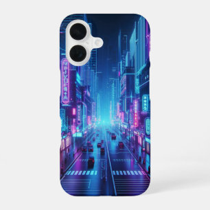Funda Para iPhone 16 paisaje urbano futurista de neón