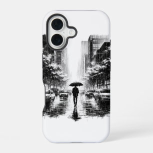 Funda Para iPhone 16 Paisaje urbano lluvioso Neon Noir