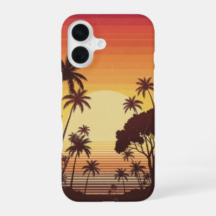 Funda Para iPhone 16 Palmeras de puesta de sol retro líneas