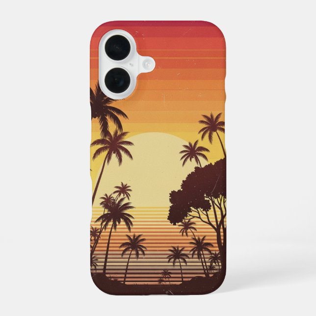 Funda Para iPhone 16 Palmeras de puesta de sol retro líneas (Reverso )