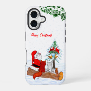 Funda Para iPhone 16 Papá Noel con conejo zorro y ardilla