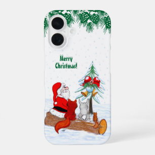 Funda Para iPhone 16 Papá Noel con conejo zorro y ardilla