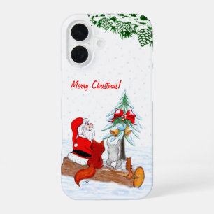 Funda Para iPhone 16 Papá Noel con conejo zorro y ardilla
