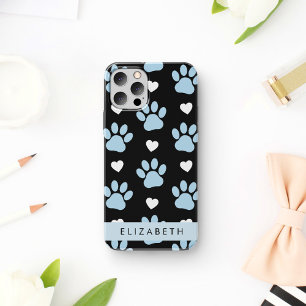 Funda Para iPhone 16 Papas de perro, patas azules, corazones blancos, t