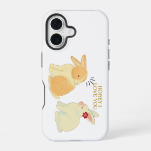 Funda Para iPhone 16 Pareja de conejos lindos cita de amor - "Cariño te