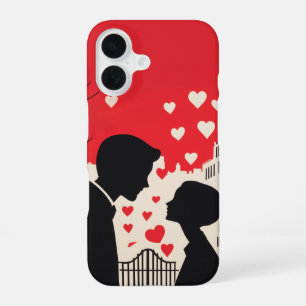Funda Para iPhone 16 Pareja de Silueta Romántica Paisaje Urbano Corazon