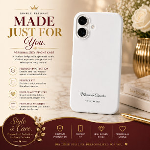 Funda Para iPhone 16 Pareja Personalizada Fecha Minimalista Blanca