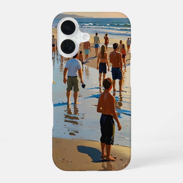 Funda Para iPhone 16 Paseo por la playa concurrida (Reverso )