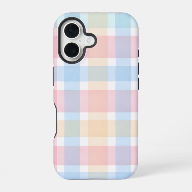 Funda Para iPhone 16 Pastel Gingham – Suave Patrón de Acuarela (Reverso )