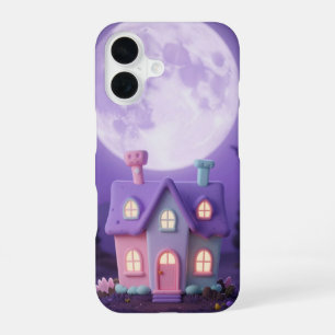 Funda Para iPhone 16 Pastel Haunted House Full Moon Phone Case