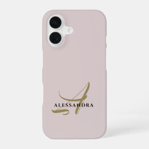 Funda Para iPhone 16 Pastel Monograma rosa dorado negro minimalista