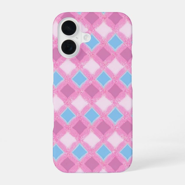 Funda Para iPhone 16 Pastel Pink Diamond Pattern Phone Case (Reverso )