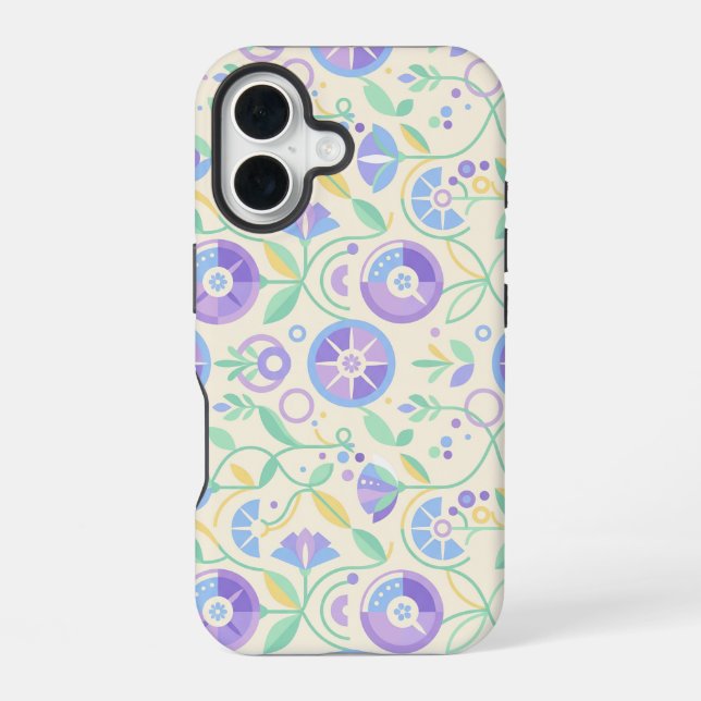 Funda Para iPhone 16 Pastel Retro Floral Pattern Lavender Mint (Reverso )