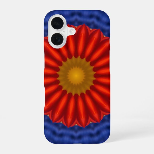 Funda Para iPhone 16 Pato sobre azul con caleidoscopio rojo (Reverso )