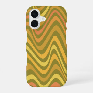 Funda Para iPhone 16 Patrón abstracto de líneas retro años 60 70 verde
