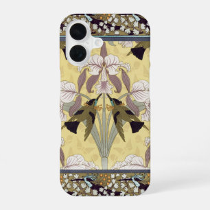 Funda Para iPhone 16 Patrón Art Nouveau de Orquídea Colibrí Vintage