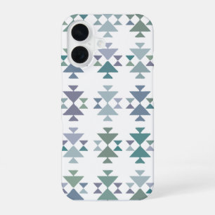 Funda Para iPhone 16 Patrón Azteca Triangular Geométrico Verde Azul Ter
