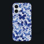 Funda Para iPhone 16 Patrón azul de color de agua de mariposa<br><div class="desc">Pintura de mariposa color azul y blanco índigo. Proteja y proteja su teléfono al mismo tiempo! Arte original de Nic Squirrell.</div>