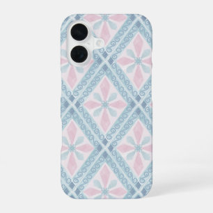 Funda Para iPhone 16 patrón azul en forma de diamante