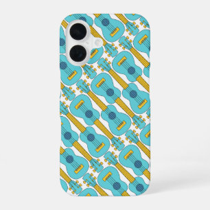 Funda Para iPhone 16 Patrón azul y blanco de Ukulele