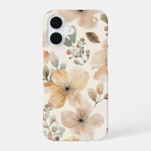 Funda Para iPhone 16 Patrón Botánico de Acuarela Floral Melocotón Beige