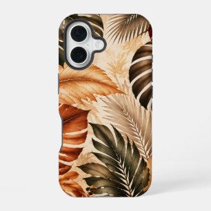 Funda Para iPhone 16 Patrón Botánico Monstera Tropical de Otoño