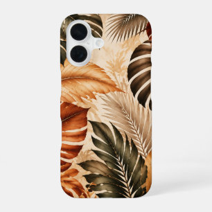 Funda Para iPhone 16 Patrón Botánico Monstera Tropical de Otoño