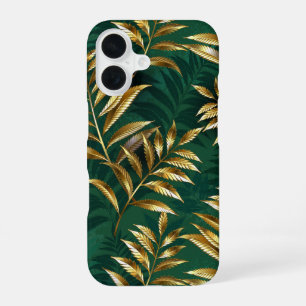 Funda Para iPhone 16 Patrón continuo con helechos dorados