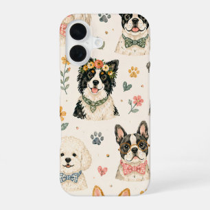 Funda Para iPhone 16 Patrón continuo de cachorro pastel Tela de perro