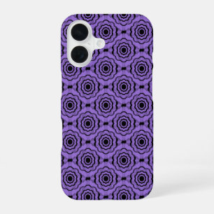Funda Para iPhone 16 Patrón continuo de flor negra morada
