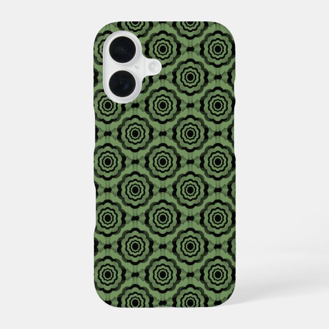 Funda Para iPhone 16 Patrón continuo de flor negra verde (Reverso )