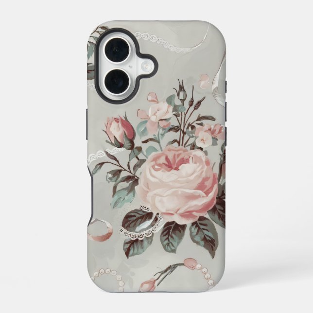 Funda Para iPhone 16 Patrón Coquette de Flores Rosa (Reverso )