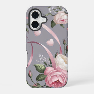 Funda Para iPhone 16 Patrón Coquette de Flores Rosas