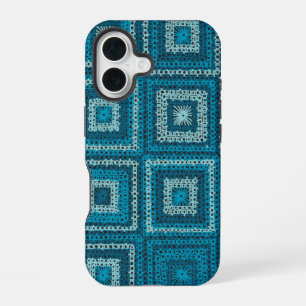 Funda Para iPhone 16 Patrón cuadrado de grano azul