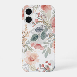 Funda Para iPhone 16 Patrón de Acuarela Floral Jardín Coral Rubor