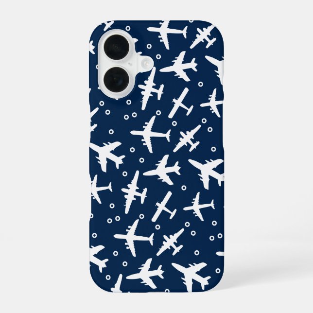 Funda Para iPhone 16 Patrón de Aeronaves Blanco Azul (Reverso )