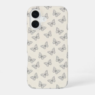 Funda Para iPhone 16 Patrón de arte de línea de mariposa