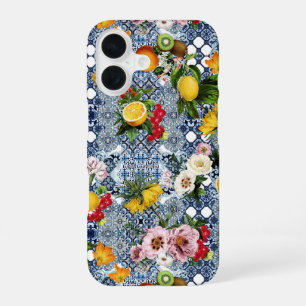 Funda Para iPhone 16 Patrón de azulejos de época siciliana y flores