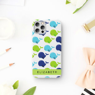 Funda Para iPhone 16 Patrón de ballenas, Ballenas lindas, Tu nombre