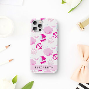 Funda Para iPhone 16 Patrón De Ballenas, Ballenas Rosadas, Tu Nombre