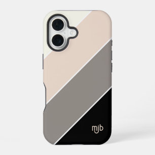 Funda Para iPhone 16 Patrón de bandas de bloques de color con monograma