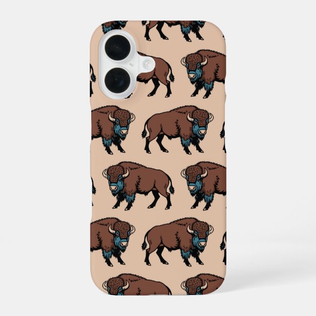 Funda Para iPhone 16 Patrón de Bison de Búfalo (Reverso )