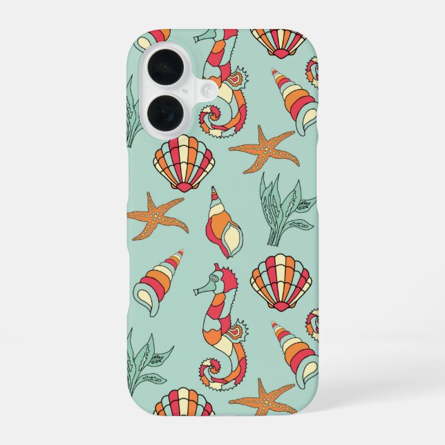 Funda Para iPhone 16 Patrón de caballitos de mar (Reverso )