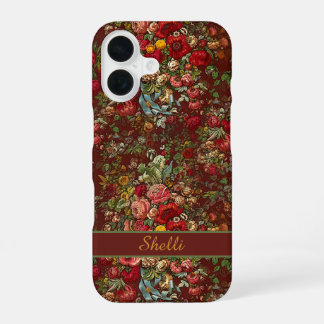 Funda Para iPhone 16 Patrón de chintz floral vintage con tu nombre