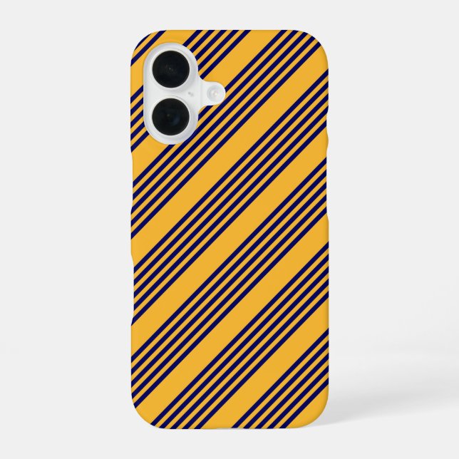 Funda Para iPhone 16 Patrón de cinco rayas azul marino y amarillo solea (Reverso )